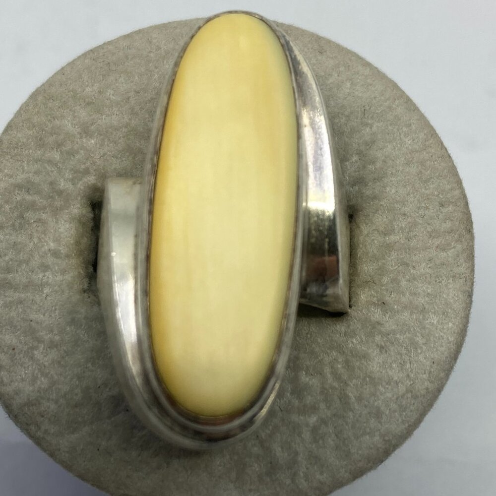 Vtg 1980 art deco ivory sterling silver chunky 1 1/4' long womens ring